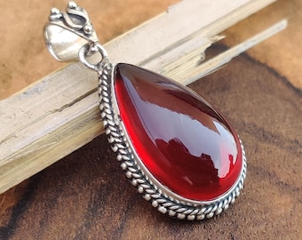 Handmade Pear Garnet Pendant, 925 Sterling Silver, Anniversary Gift