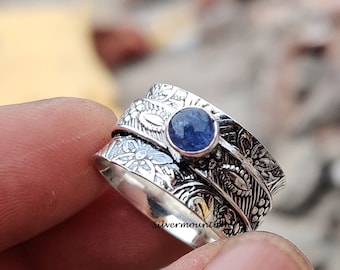 Tanzanite Sterling Silver Spinner Ring: Handmade Meditation Jewelry