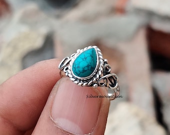 Anello Artigianale In Argento 925 Con Pietra Blu (Lapislazzuli O Calcedonio) – Gioiello Donna Boho, Fatto A Mano In India - 5
