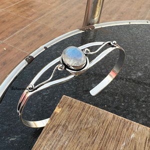 Moonstone Bangle* Oval Shape Bangle* Handmade Bangle* 925 Sterling Silver Bangle* Adjustable Bangle*  Amazing Bangle* Beautiful Bangle*