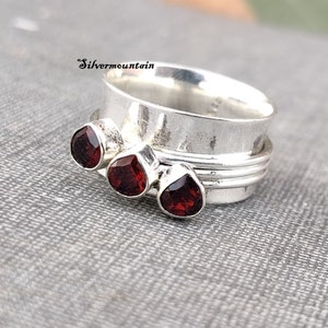 Handmade Garnet Spinner Ring: 925 Sterling Silver Fidget Ring