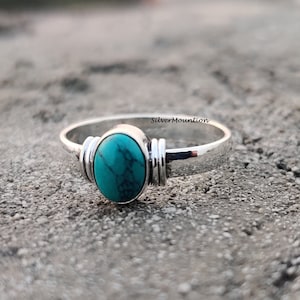 Ovale turkooizen ring: 925 sterlingzilveren bandring