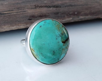 Kingman Turquoise 925 Sterling Silver Band Ring, Minimalist Jewelry