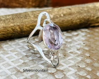 Rose Quartz 925 Sterling Silver Band Ring, Minimalist Style Ring, Gift For Her