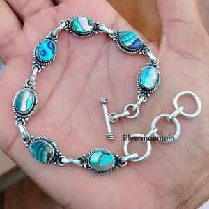 Handmade Abalone Shell Bracelet: Adjustable 925 Sterling Silver Toggle Clasp