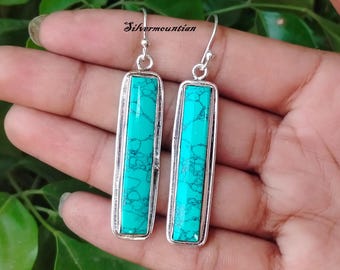 Handmade Turquoise Dangle Earrings: 925 Sterling Silver