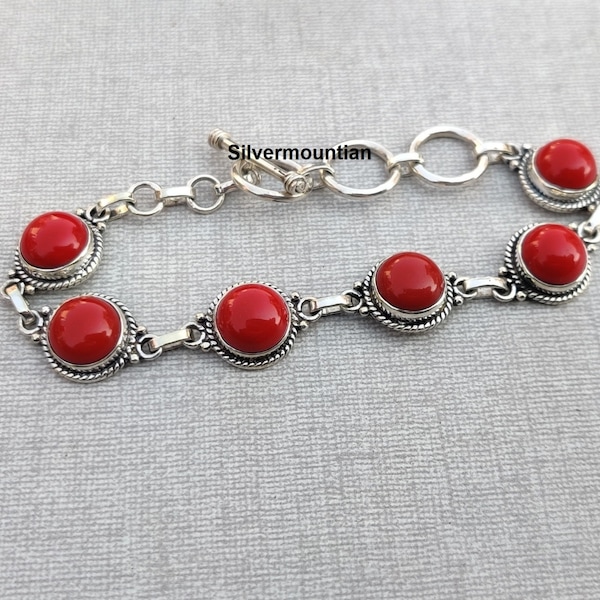 Natural Coral Bracelet, 925 Sterling Silver, Beautiful Bracelet, Unique Bracelet, Stylish Bracelet, Love Bracelet, Wedding Gift, Gift Her,