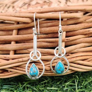 Blue Copper Turquoise Earrings! 925 Sterling Silver Earring! Gift for Women  Earring! Blue Copper Turquoise Jewelry! Beautiful Gift Jewelry!