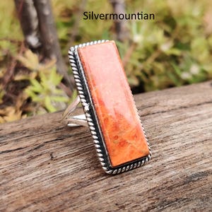 American Turquoise Ring: Handmade Sterling Silver Band Ring Sponge Coral