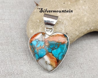 Oyster Copper Turquoise Heart Pendant: Handmade 925 Sterling Silver