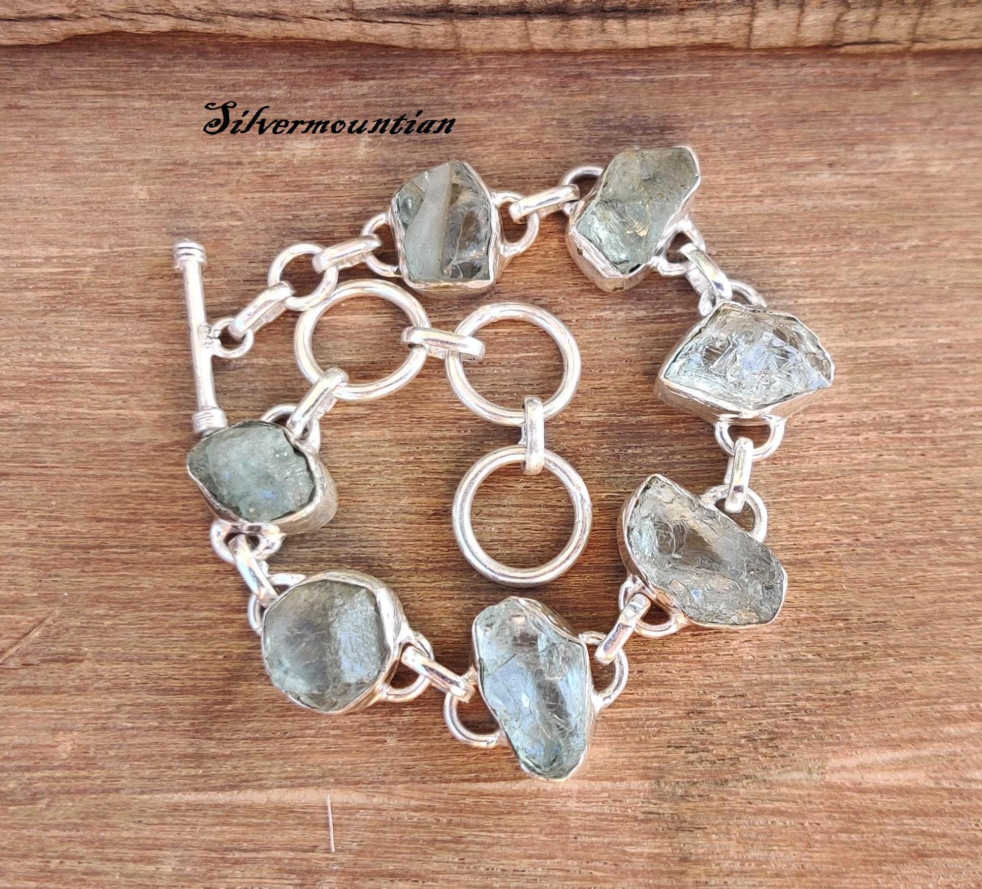 Raw Aquamarine Bracelet: 925 Sterling Silver Adjustable Gemstone Jewelry