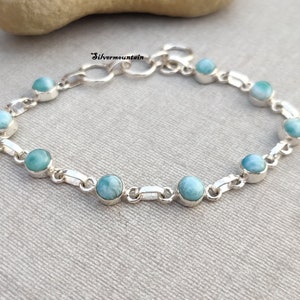 Larimar Bracelet- 6mm Stone Size- Adjustable Bracelet- Round Gemstone- Hand Bracelet- Amazing Bracelet- Silver Jewelry- Gift for her