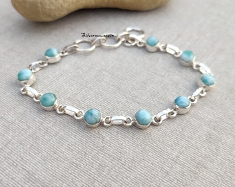 Larimar Armband: 925 Sterling Silber, verstellbarer Edelstein