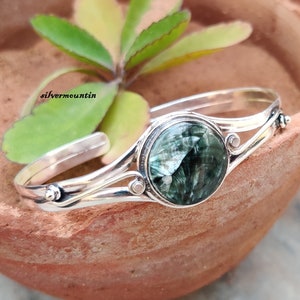 Seraphinite Bangle, 925 Sterling Silver , Woman Bangle ,Silver Jewelry ,Gemstone Bangle ,Adjustable Bangle ,Gift for Her ,Gift for Girl ma16