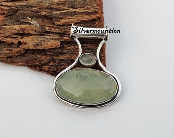 Handmade Prehnite Gemstone Pendant: 925 Sterling Silver Charm Pendant, Gift For Her