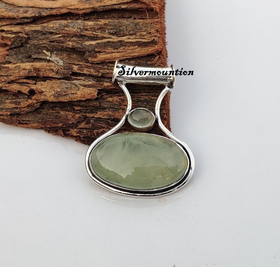 Handmade Prehnite Gemstone Pendant: 925 Sterling Silver Charm Pendant, Gift For Her