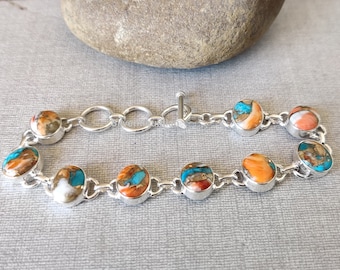 Oyster Copper Turquoise Bracelet: Oval Sterling Silver Cuff