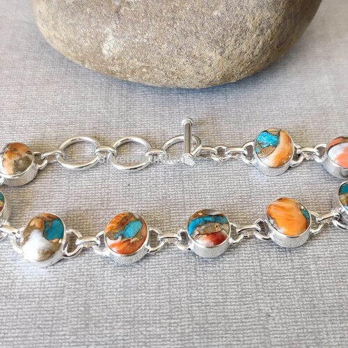 Oyster Copper Turquoise Bracelet: Oval Sterling Silver Cuff