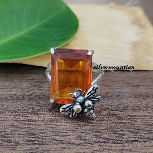 Citrine Bee Ring: Handmade 925 Sterling Silver Bohemian Band