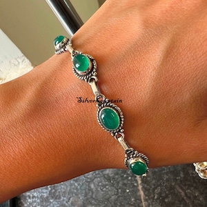 Turquoise Silver Bracelet, Moonstone Bracelet, 925 Sterling Silver Bracelet, Handmade Bracelet, Gemstone Bracelet. Women Gift Bracelet, Green Onyx