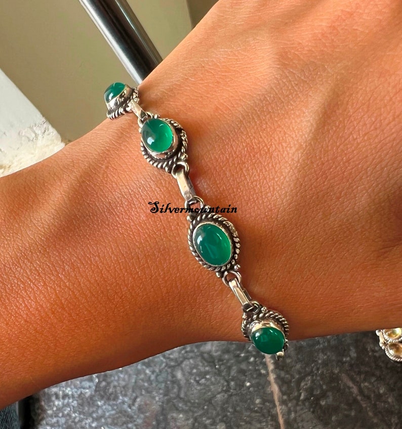 Turquoise Silver Bracelet, Moonstone Bracelet, 925 Sterling Silver Bracelet, Handmade Bracelet, Gemstone Bracelet. Women Gift Bracelet, Green Onyx