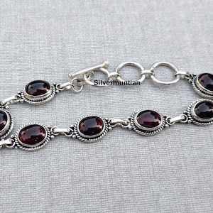 Oval Garnet Bracelet: Adjustable 925 Sterling Silver Gemstone Jewelry
