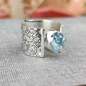 Handmade Aquamarine Ring: Sterling Silver Band Ring, Boho Jewelry