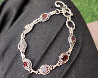 Bracciale con pietra preziosa granato* Bracciale in argento sterling 925* Bellissimo braccialetto*Bracciale regolabile*Bracciale fatto a mano*Braccialetto fantastico*Articolo regalo*