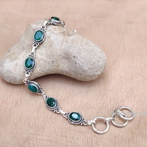 Pulsera de piedras preciosas esmeralda * Plata de ley 925 * Hermosa pulsera * Pulsera de diseñador * Pulsera antiestrés * Joyería de plata * Pulsera maravillosa * 7 piedras