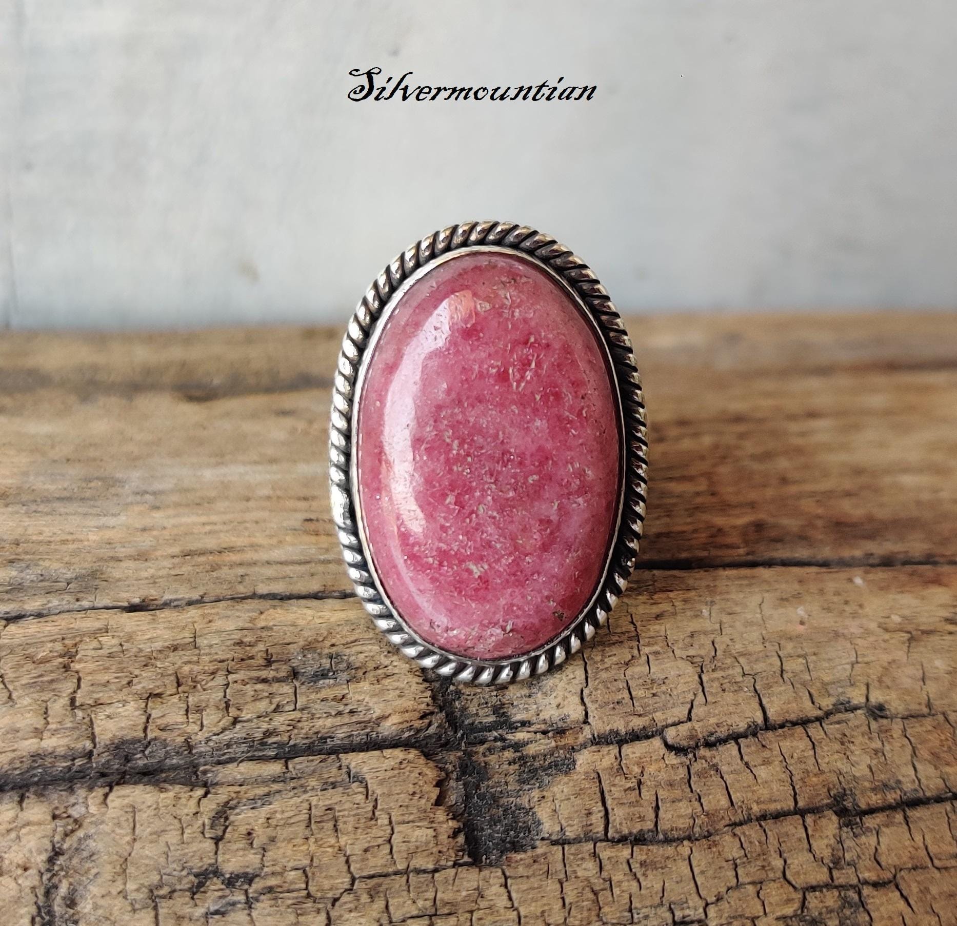 Pink Rhodonite Ring ~ 925 Sterling Silver ~ Large Oval Stone
