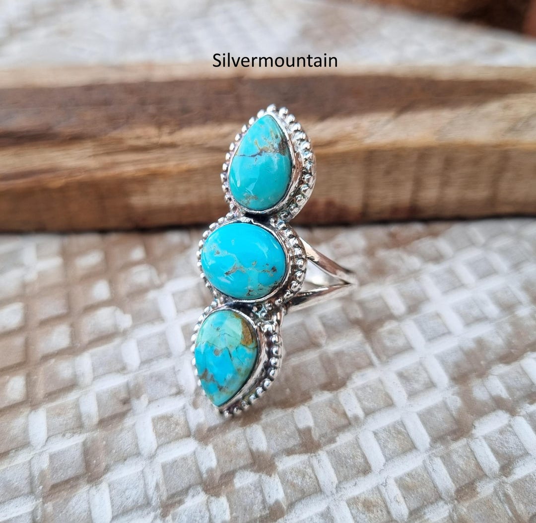 Kingman Turquoise 925 Sterling Silver Ring, Handmade Statement Jewelry ...