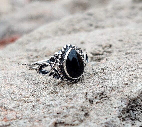 Black Onyx Ring 925 Sterling Silver Ring Band Ring Pear Stone Ring Silver Gift Gemstone Ring Engagement Ring Onyx Jewelry Love Gift. Etsy
