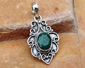 Emerald Pendant , 925 Sterling Silver Pendant , Gift for Women Pendant , Handmade Pendant , Gift for her  ,Designer Pendant ma02