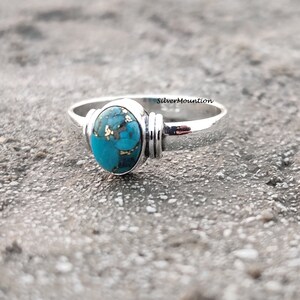 Copper Turquoise Ring, 925 Sterling Silver Ring, Dainty Ring, Band Ring, Oval Stone Ring, Silver Gift, Love & Friendship Ring,Copper Jewelry