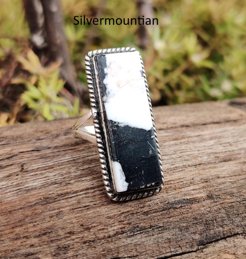 American Turquoise Ring: Handmade Sterling Silver Band Ring Buffalo Turquoise