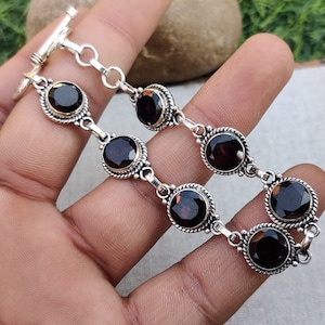 Handmade Garnet Bracelet: 925 Sterling Silver Adjustable Jewelry