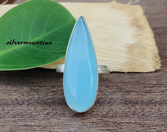 Aqua Chalcedony Ring* Top Quality Ring* Pear Shape Ring* 925 Sterling Silver*Handmade Ring* Stylish Ring* Charm Ring* Fidget Ring* Gift idea