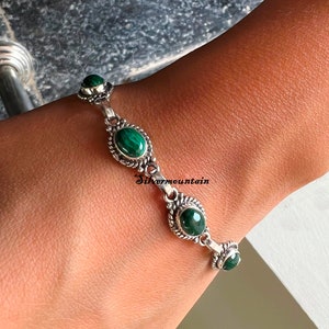 Turquoise Silver Bracelet, Moonstone Bracelet, 925 Sterling Silver Bracelet, Handmade Bracelet, Gemstone Bracelet. Women Gift Bracelet, Malachite