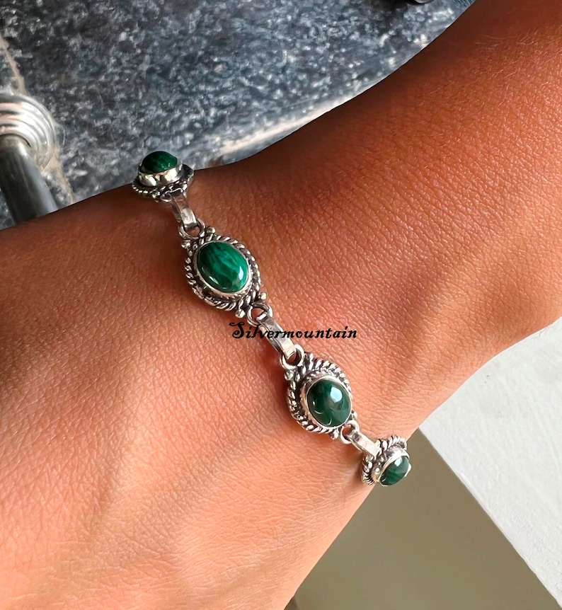 Turquoise Silver Bracelet, Moonstone Bracelet, 925 Sterling Silver Bracelet, Handmade Bracelet, Gemstone Bracelet. Women Gift Bracelet, Malachite