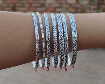 Sterling Silver Bangles, 7 Design Bangles Set*Handmade Bangles Off All Occasion* Stackable Bangles* 925 Silver Bangle for Her/him* Gift Item