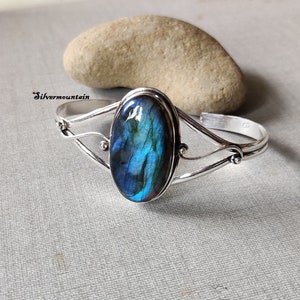 Labradorite Bangle, Handmade Bangle, 925 Silver Bangle, Women Bangle, Natural Labradorite ,Gemstone Bangle, Labradorite Jewelry