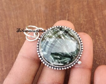 Handmade Seraphinite Pendant: 925 Sterling Silver Gemstone Jewelry