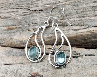 Aquamarine Sterling Silver Earrings: Gemstone Dangle Earrings
