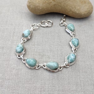 Larimar Gemstone Bracelet/ 925 Sterling Silver Bracelet* Pear Shape Bracelet*Handmade Bracelet*Beautiful Bracelet*Women Bracelet* Gift Item*