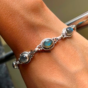Turquoise Silver Bracelet, Moonstone Bracelet, 925 Sterling Silver Bracelet, Handmade Bracelet, Gemstone Bracelet. Women Gift Bracelet, Labradorite