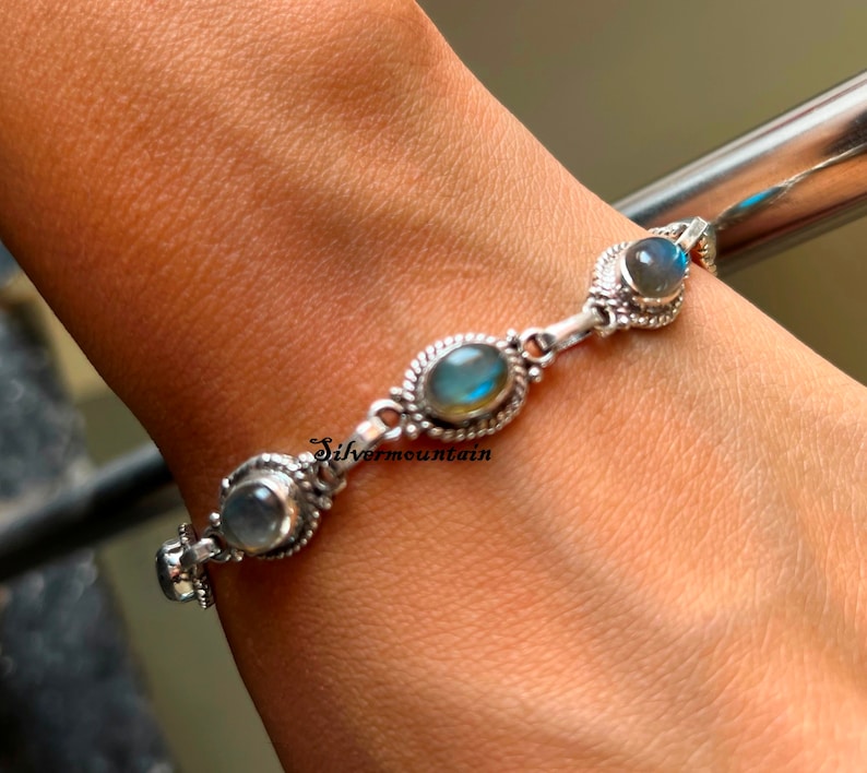 Turquoise Silver Bracelet, Moonstone Bracelet, 925 Sterling Silver Bracelet, Handmade Bracelet, Gemstone Bracelet. Women Gift Bracelet, Labradorite