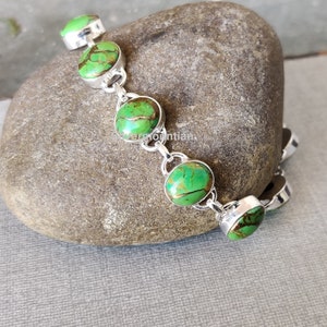 Green Copper Turquoise Bracelet: Oval 925 Sterling Silver Adjustable Jewelry
