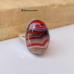 Handmade Crazy Lace Agate Ring: Oval Sterling Silver Statement Jewelry