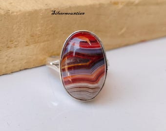 Handmade Crazy Lace Agate Ring: Oval Sterling Silver Statement Jewelry