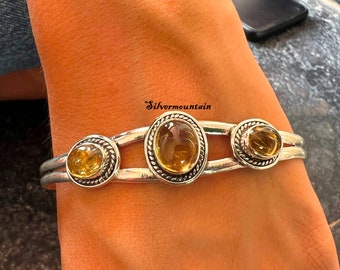 Handmade Citrine Gemstone Bangle: 925 Sterling Silver Oval Bangle